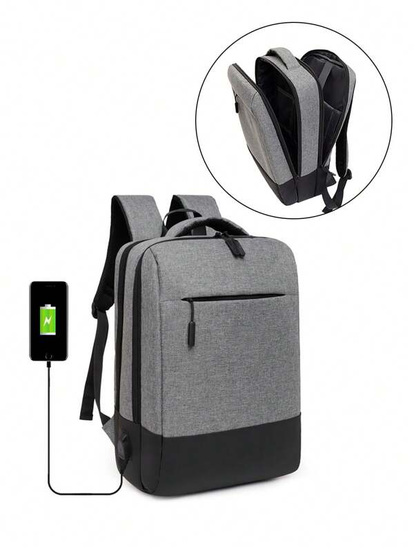 1 Peça Nova Mochila De Negócios E Lazer Em Nylon Com Porta Usb, Mochila Masculina De Cor Sólida Com Grande Capacidade Para Viagem E Negócios