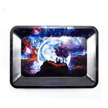 1pc Metal Rolling Tray Wit Grinder Set, Durable Metal Tray For Rolling, 7.1x4.7inches Portable Design(Moon)