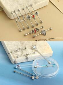 8入組14g不銹鋼工業用耳珠軟骨身體飾品38mm 1&1/2 英寸工業用刺穿條,適用於女士男士蛇鏈垂墜