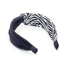 1 件黑白女豹紋和條紋設計交叉結寬髮帶,復古簡約風格,適合戶外佩戴 - 黑與白 - 查看 5