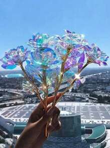 1pc Valentine's Day Mother's Day Gift 24K Foil Plated Roses Artificial Flowers Wedding Decor Lover Lighting Roses Creative Gift - Multicolor - View 1