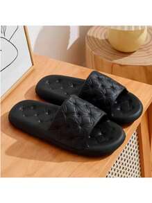 夏季男士室內拖鞋,防滑且隔音厚底浴室拖鞋 - 黑色 - 查看 10