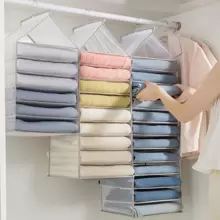 可見收納架,可洗懸掛衣服收納架帶衣架,可折疊衣櫃整理收納掛袋6層擺放褲子、背心、毛巾、t卹和毛衣 - 白色 - 查看 1