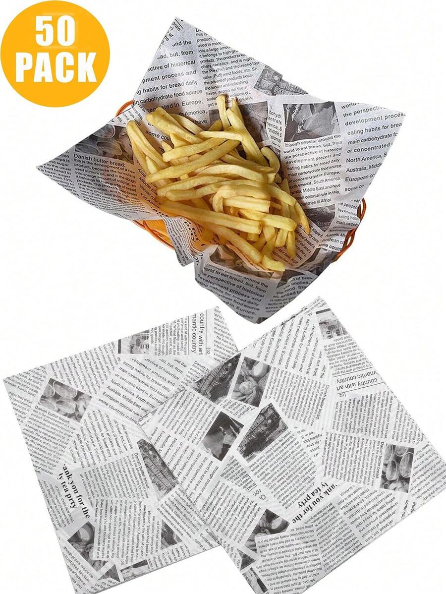 50Pcs Disposable Oil-Proof Wax Paper Waterproof Food Wrapping Burger Fries Bread Sandwich Paper Fast Food Baking Air Fryer Kitchen Air Fryer Liners Air Fryer Paper Airfryer Air Frier