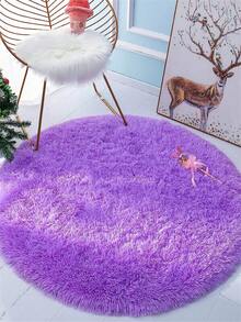 1入柔軟的圓形臥室客廳地毯,適合兒童房間,防滑室內地毯,幼兒園家居裝飾,純紫色