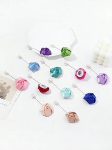 12pcs Fabric Rose Flower Brooch Set For Women - Multicolor - View 3
