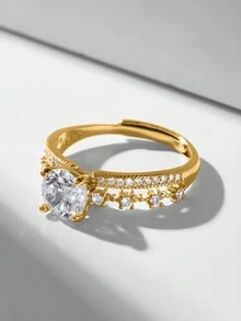 ESBERRY 1只簡單的s925純銀鋯石四爪可調節戒指,女士珠寶禮物 - 金色 - 查看 6