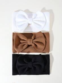 3 件装儿童大地色超大蝴蝶结头带，可爱纯色蝴蝶结装饰弹力头巾，婴儿发饰，秋冬爱情情人节 - 彩色 - 查看 3