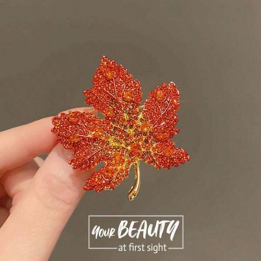 1pc High-end Red Maple Leaf Brooch Pin For Women, Luxury Welcome Accessory For Formal Occasions - Red - View 1