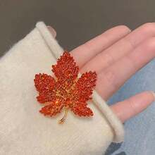 1pc High-end Red Maple Leaf Brooch Pin For Women, Luxury Welcome Accessory For Formal Occasions - Red - View 6