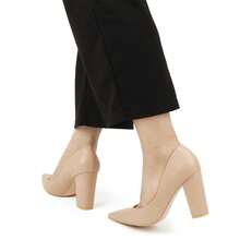 JOY IN LOVE Chunky Heels for Women High Block Heel Pointy Toe Dress Work Pumps - Màu mơ lì - Xem 6