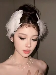 2pcs White Swan Feathers Hair Clips, Hair Accessories For Ballet Princess, Brides - White - View 3