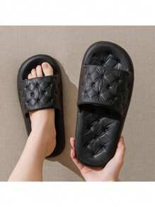 夏季男士室內拖鞋,防滑且隔音厚底浴室拖鞋 - 黑色 - 查看 2