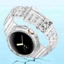 crested Google Pixel Watch 2帶配件運動智慧手錶一體化手腕護套,透明保護殼+柔軟tpu,像素手錶帶 - 無色 - 查看 2