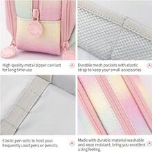 彩虹漸層鉛筆盒3個收納筆袋大容量筆袋盒,適用於女孩化妝包,成年人旅行商務辦公室用,學校用 - 彩色 - 查看 5