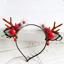 1 件可爱森系仿真花浆果鹿角设计头带，适合女孩、圣诞节/派对/林地主题拍摄配饰