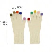 1 件女士冬季保暖手套带触摸屏功能，针织彩虹全指款式，加厚毛绒衬里，适合骑自行车、学生 - 白色 - 查看 5