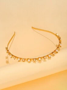 1pc Gold Color Alloy Hair Hoop With Simple Pearl Decoration, Elegant Hair Accessories - Gold - View 3