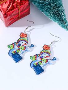 1對可愛創意亞克力卡通耳環,個性化時尚雪人耳飾適合女性日常佩戴、家庭或朋友的聖誕禮物 - 彩色 - 查看 3