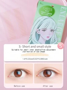 20pcs Double Row Single Side 120pcs Double Eyelid Stickers, Plain Color Invisible S-Shape Short Narrow Style, 16*2mm - Green - View 2