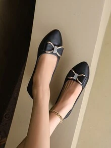 女士平底鞋，2023年新款软皮一脚蹬低跟工作鞋，春秋低帮休闲鞋 - 黑色 - 查看 4