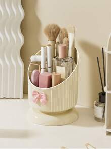 1pc Makeup Brush Storage Box,  Desktop Storage Box, Cosmetics Organizer For Vanity And Bathroom Desk Storage Organization, Plastic Pen Holder, Multi Slots Make Up Brushes Cup, For Storage Stand For Cosmetics Painting Pen Eyeliner Or On The Vanity - Beige - View 11