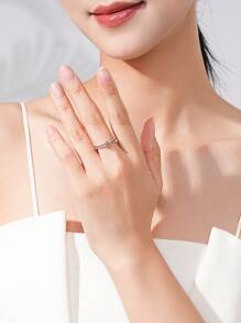 1入組925純銀浪漫粉紅心形人造戒指,情人節精美珠寶禮物,適用於女性