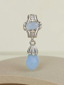 1入組極簡人工蛋白石diy吊墜藍色水滴珠串飾品,適用於女士珠寶手鍊、項鍊配件s925純銀首飾製作