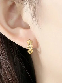 ESBERRY 1對花朵休閒耳環女士珠寶實心s925純銀白金鍍金生日精品珠寶約會禮物 - 金色 - 查看 3