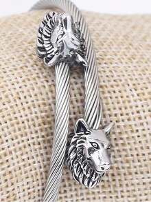 1條不鏽鋼手鐲,歐美男女皆適用,維京狼頭復古海盜電纜扭繩手鐲,適合作為朋友、情人、家人的禮物,經典禮物