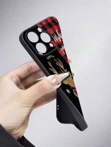 1pc Christmas-themed Tpu Soft Shell With Matte Texture And Straight Edge Design Featuring Red Plaid & Golden Deer Pattern, Fully Wrapped For Anti-dust And Waterproof Protection; Compatible With Iphone 7/8/11/12/13/14/15/x/xr/xs/plus/pro/pro Max/se2/mini Series - Multicolor - View 5