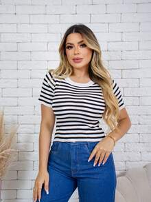 Women Knit Tops - Đen và trắng - Xem 2