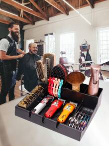 1pc Hairdresser Tool Tray Box, Professional Hair Cutting Tool Storage Container With Non-Slip Mat And Razor Holder, Suitable For Barber Salon,Hair Tools,Hair Products And Accessories For Barber Salon Beauty Travel Essentials - Black - View 1