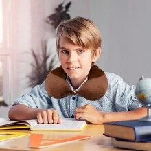 Travel Pillow Cartoon Animal Neck Support Pillow 30 * 30cm Memory Foam Neck Pillow U-Shaped Elasticity Kids Travel Pillow Portable U Shaped Cushion for Car Airplane Train Office Home - Brown - View 6