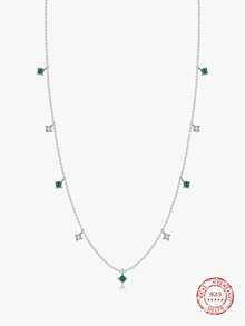 MODIAN 925純銀靈魂綠色圓形小吊墜項鍊時尚鏈子女士週年紀念珠寶禮物