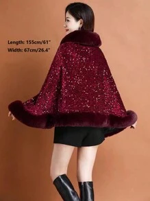 Của phụ nữ Mini Sang trọng Lấp lánh Nhung Khăn choàng áo Với Vòng cổ , Cape Mùa Đông Áo choàng , Giáng sinh , Năm mới Lễ hội Vật trang trí Thanh lịch - Màu Đỏ Sâu - Xem 9