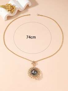 1pc New Fashionable European & American Style Full Rhinestone Minimalist Versatile Long Sweater Chain Necklace - Gold - View 3