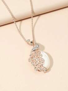 1pc New Fashionable European & American Style Full Rhinestone Minimalist Versatile Long Sweater Chain Necklace - Gold - View 4