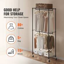 Heavy Duty Clothes Rack With 2 Rods And Side Hooks Rolling Clothing Garment Rack Max 400lbs Load Halloween Decorations Halloween Costumes Autumn Decor Festival Decor - 2 Rods 2 Tiers - View 5