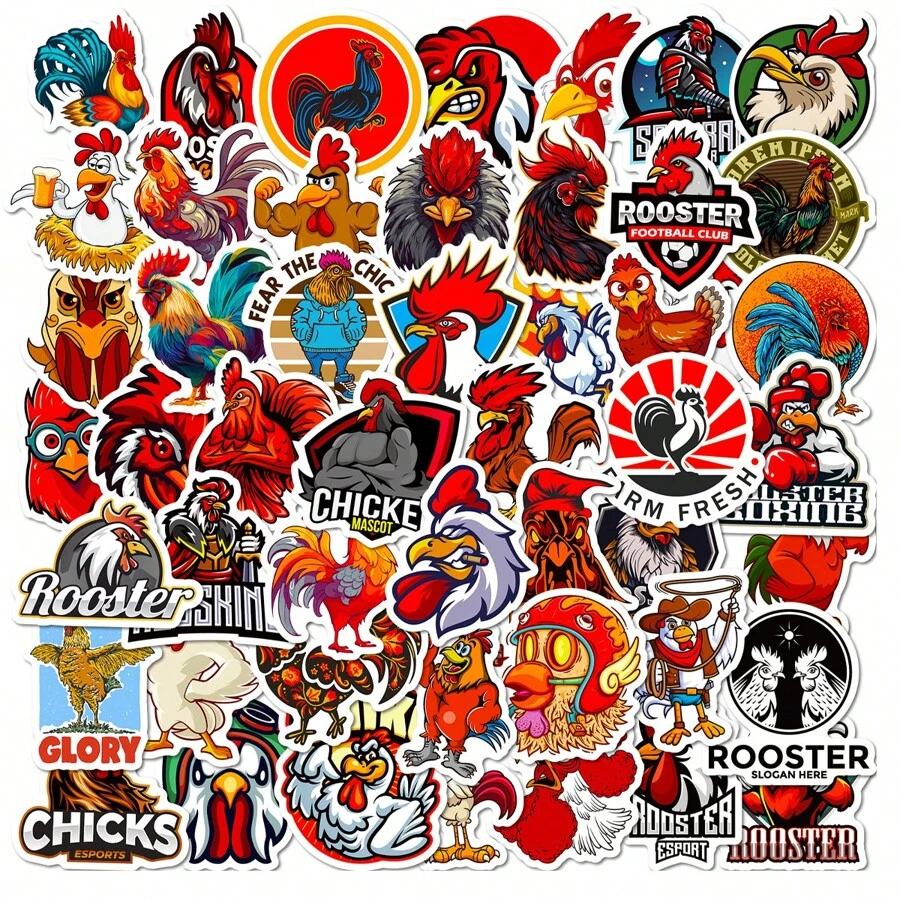 Pegatina De Graffiti Con Dibujo De Gallo Cuso Personalizado, Pegatina De Dibujos Animados De Animales Para Niños - Multicolor - Ver 1