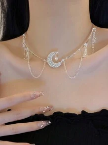 1個輕奢甜美酷感合金3D心形鑲鋯石項鍊，女士情人節日常手鍊