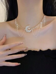 1個輕奢甜美酷感合金3D心形鑲鋯石項鍊，女士情人節日常手鍊