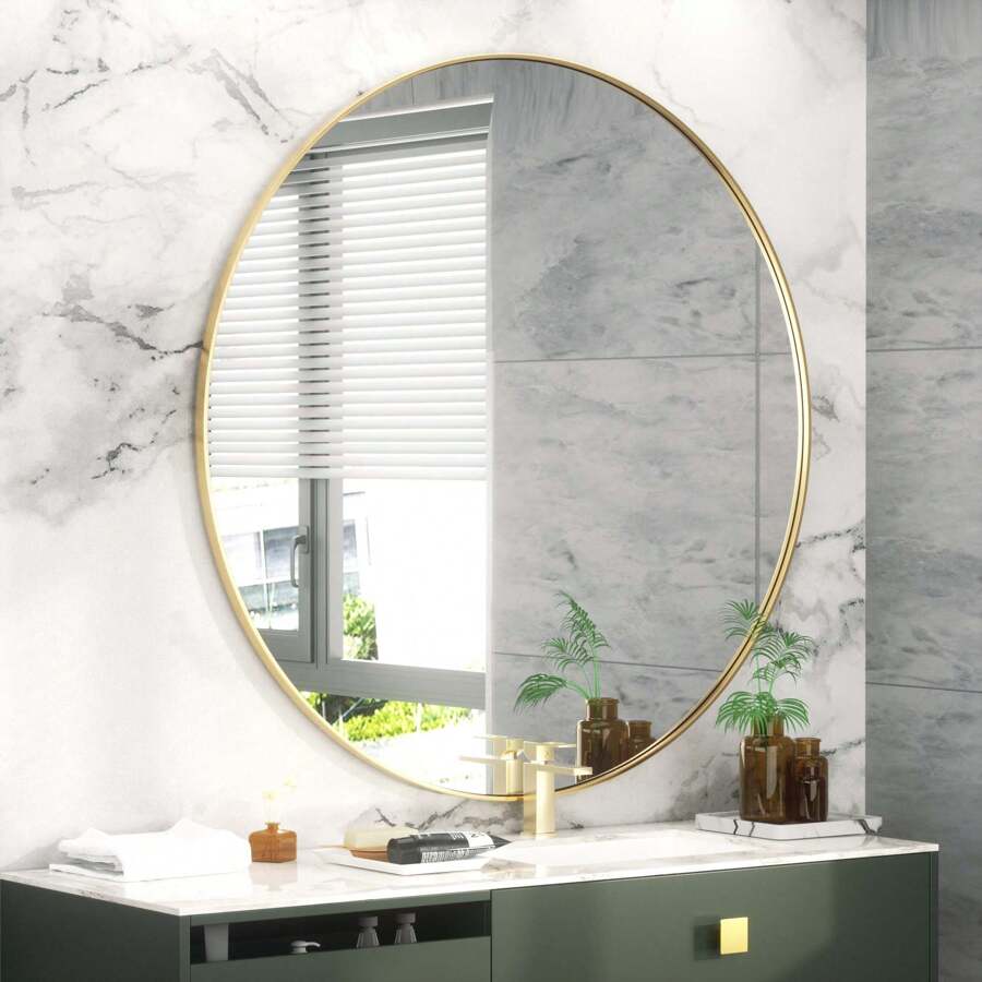 18/30/36/ Inch Bathroom Mirror Make Up Mirror For Wall, Stainless Steel Frame Circle Mirror Wall Mounted Decorative Mirror For Bedroom Living Room Entryway Black/Silver - 金色 - 查看 1