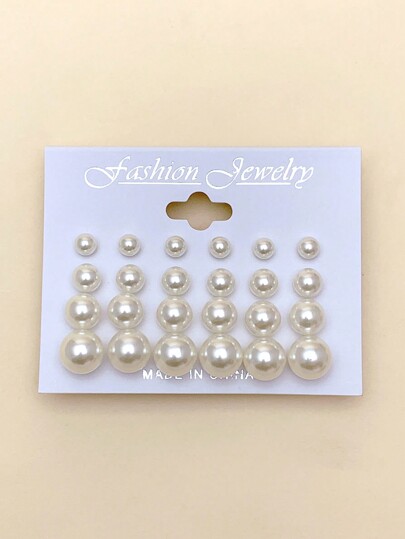 12pairs/Set Fashionable Faux Pearl Stud Earrings Set For Women Daily Wear