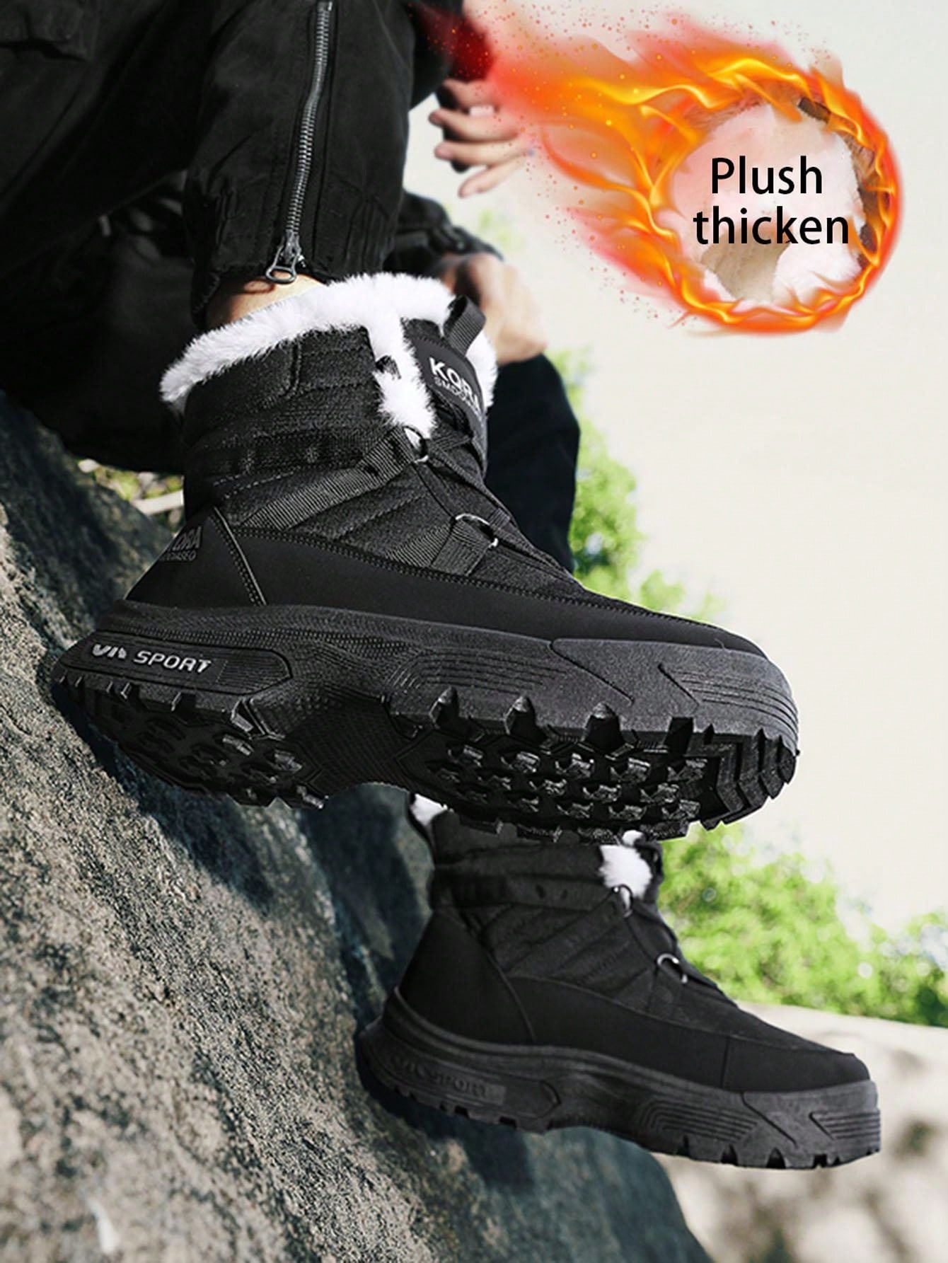 Winter Men'S Fleece Lined Snow Boots, Trendy HighTop Outdoor Casual
