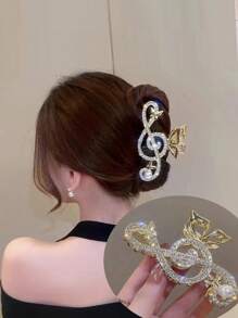 1入組鋅合金音符髮夾，女性髮飾，優雅髮爪適用於髮型造型 - 金色 - 查看 1