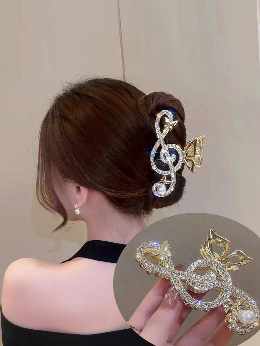 1入組鋅合金音符髮夾，女性髮飾，優雅髮爪適用於髮型造型 - 金色 - 查看 1