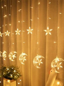 1 Bộ Của 6 cái Ngôi sao & 6 cái Mặt trăng Hình dạng 3.5M Ấm áp Ánh sáng 128LED Mặt trăng & Ngôi sao Rèm Nàng tiên Đèn Chuỗi  , Thích hợp Đối với Nhà  Ngày lễ Giáng sinh Lễ cưới Buổi tiệc Sân trong Bãi cỏ Đồ trang trí - Trong sáng - Xem 5