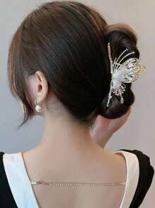 1 Pack High-end Metal Hair Grip With Rhinestones - Gold - View 4