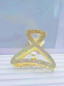 1 Pack High-end Metal Hair Grip With Rhinestones - Gold - View 10